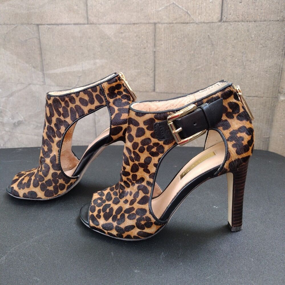 Louise Et Cie Olivia Calf Hair Leopard Print Cut Out Peep Toe Heels Size 4